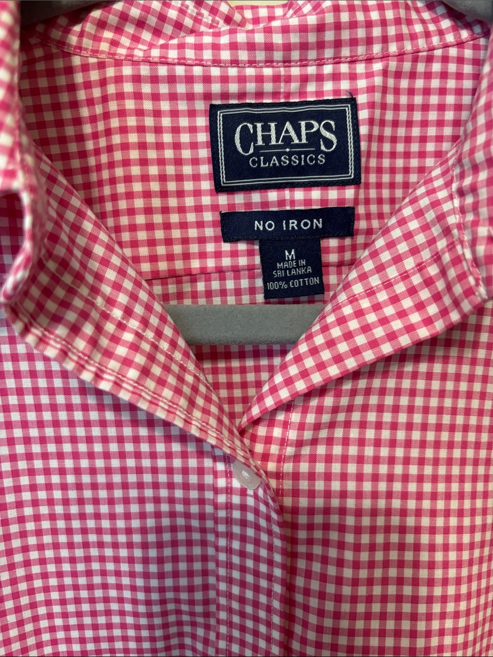 Chaps Pink & White Gingham Button-Down Shirt size medium